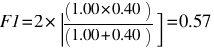 F1=2*[(1.00*0.40)/(1.00+0.40)]=0.57